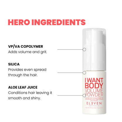 Close up of Eleven Australia I Want Body hair styling powder packaging
