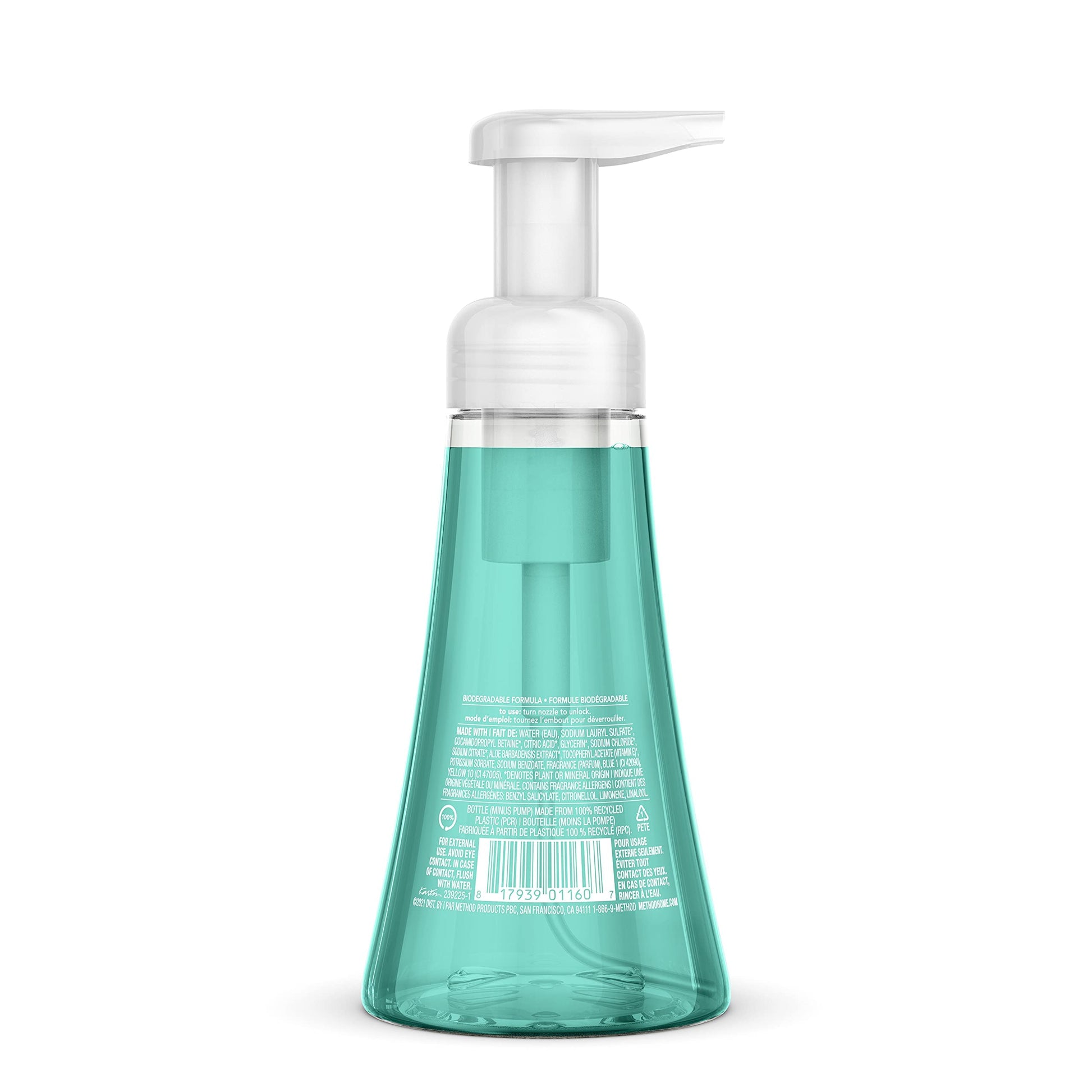 Method foaming hand wash ten fluid ounce container showing ingredients