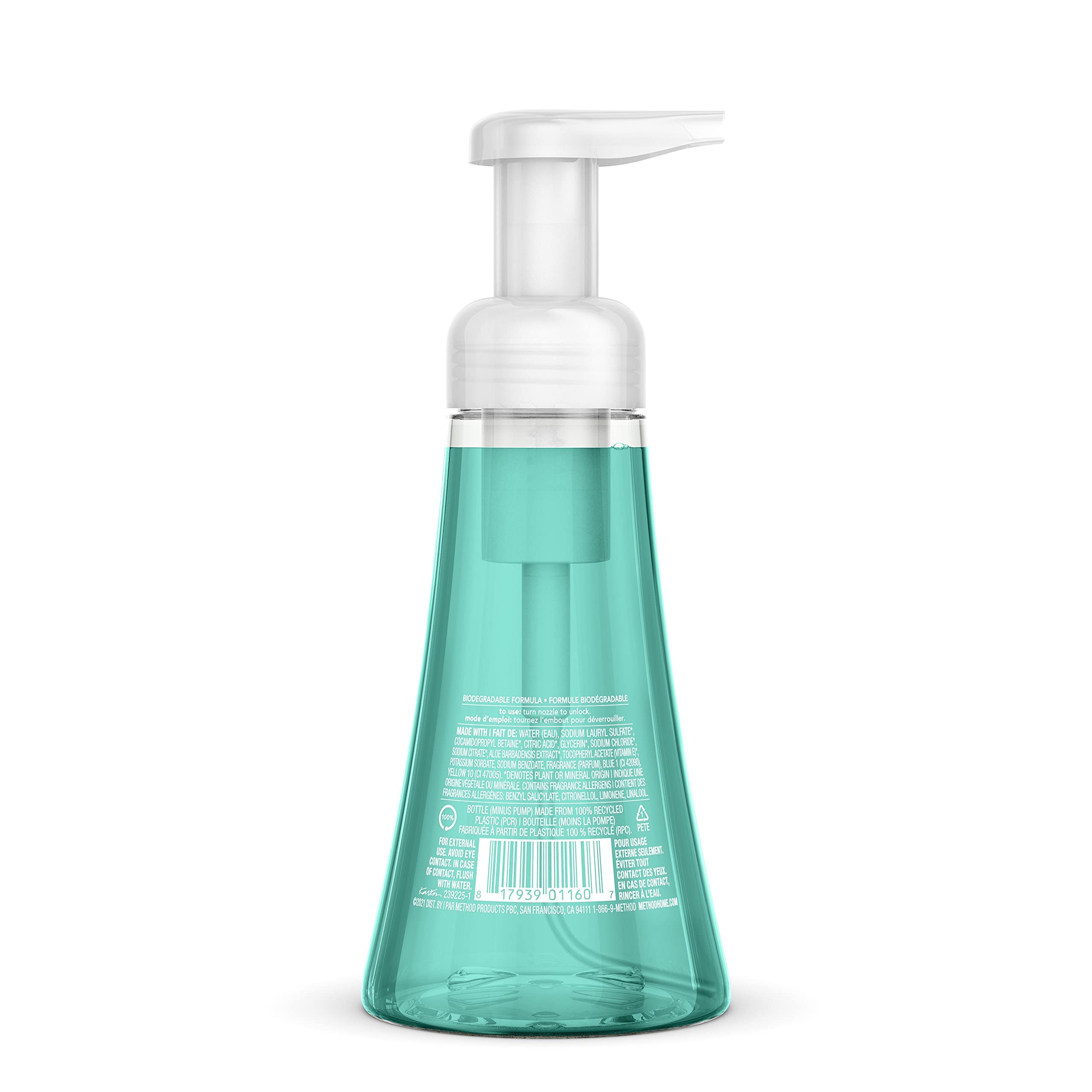 Method foaming hand wash ten fluid ounce container showing ingredients