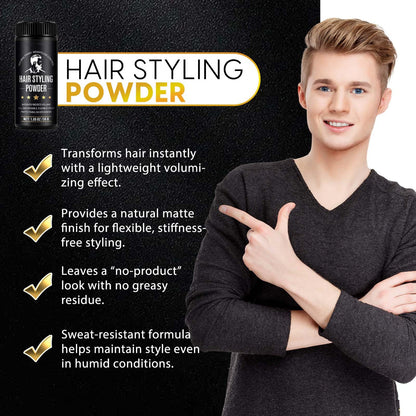 Hair styling powder matte finish application example