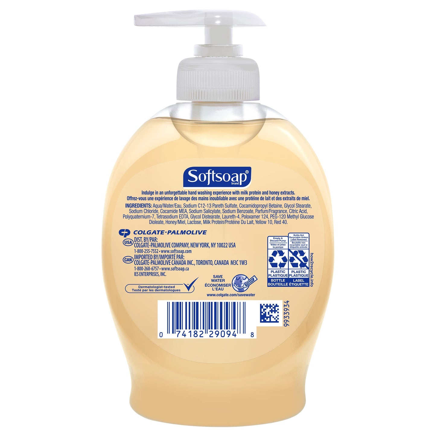 Six pack alignment of authentic imported Softsoap milk and honey hand wash