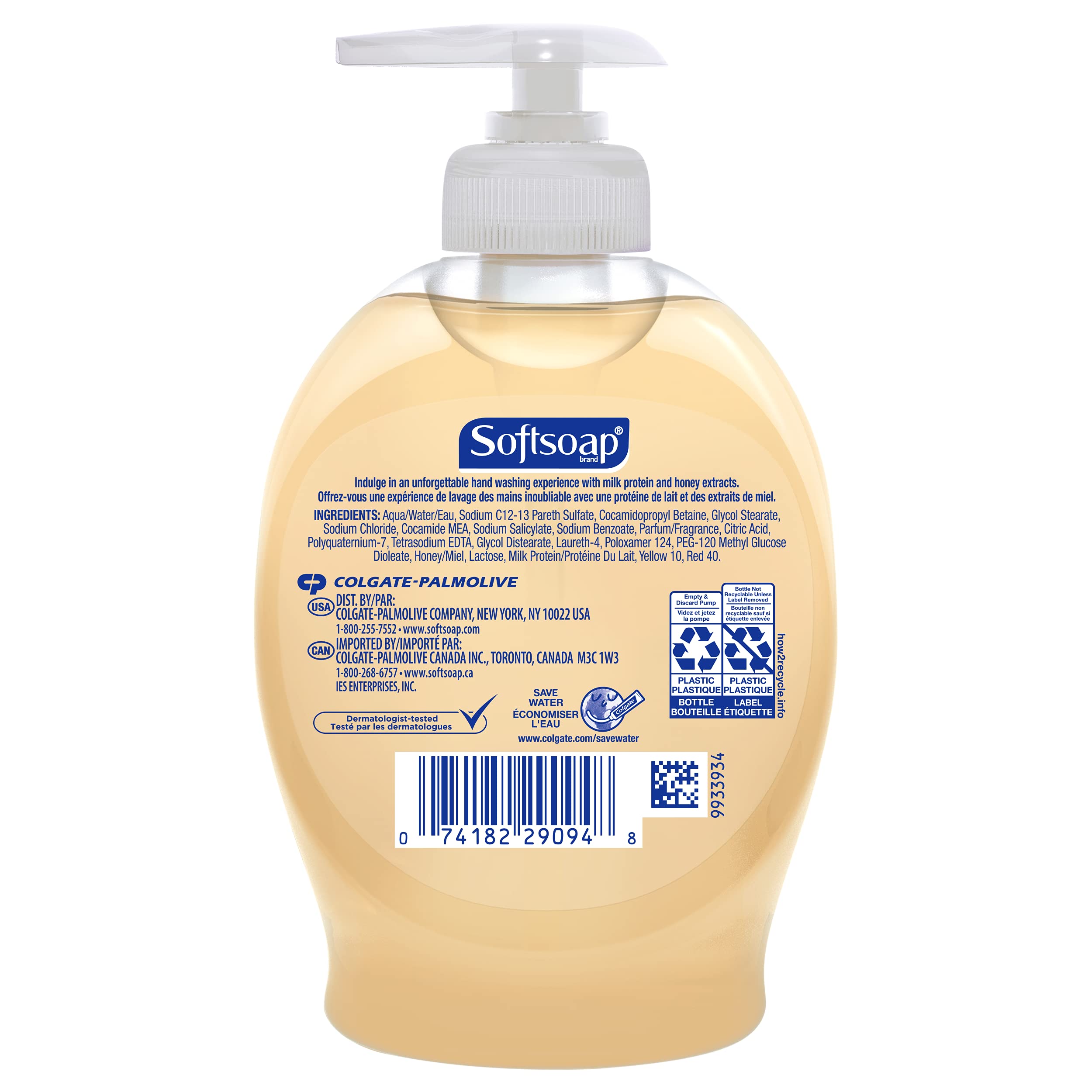 Six pack alignment of authentic imported Softsoap milk and honey hand wash