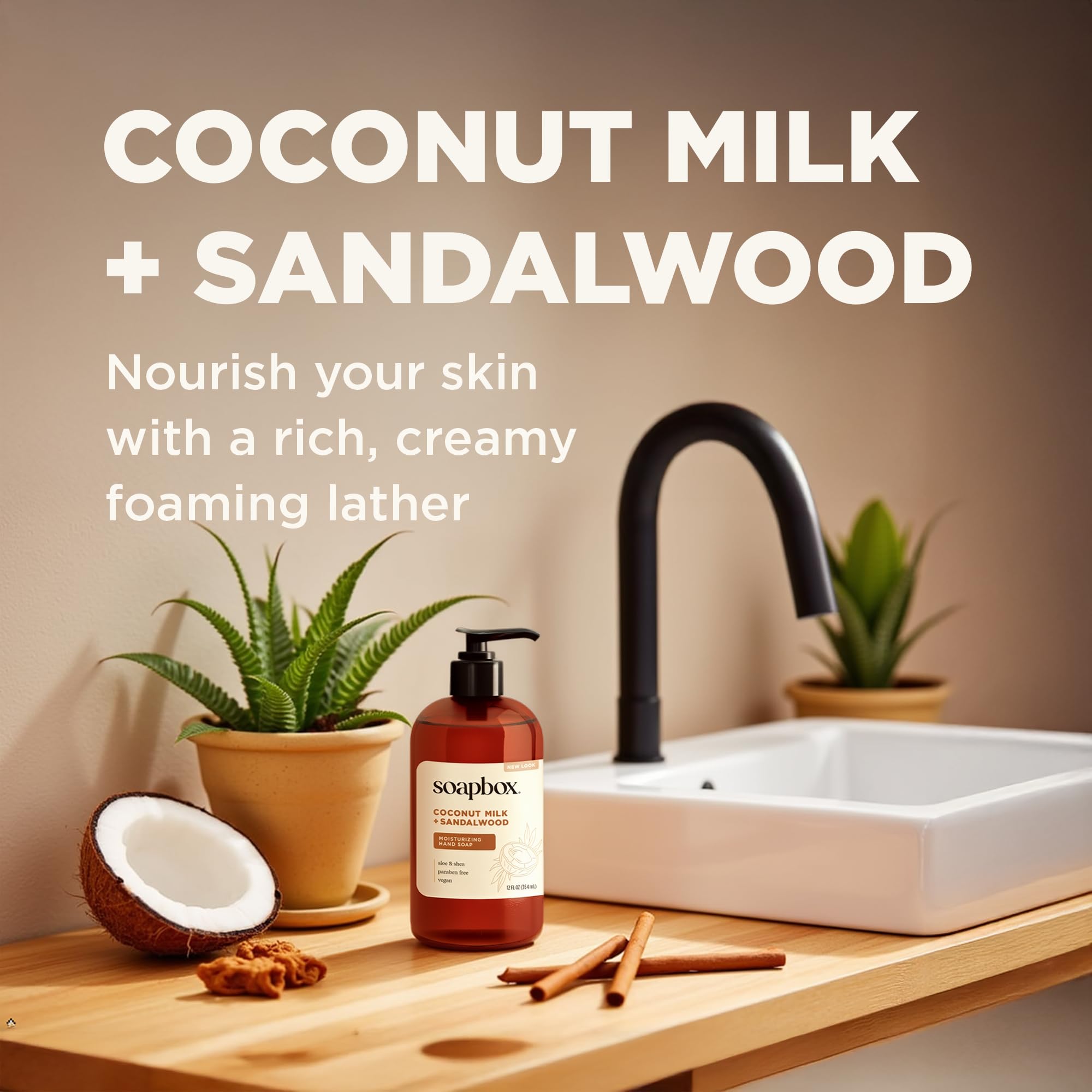 Soapbox moisturizing liquid hand wash pack of three displaying ingredient highlights.