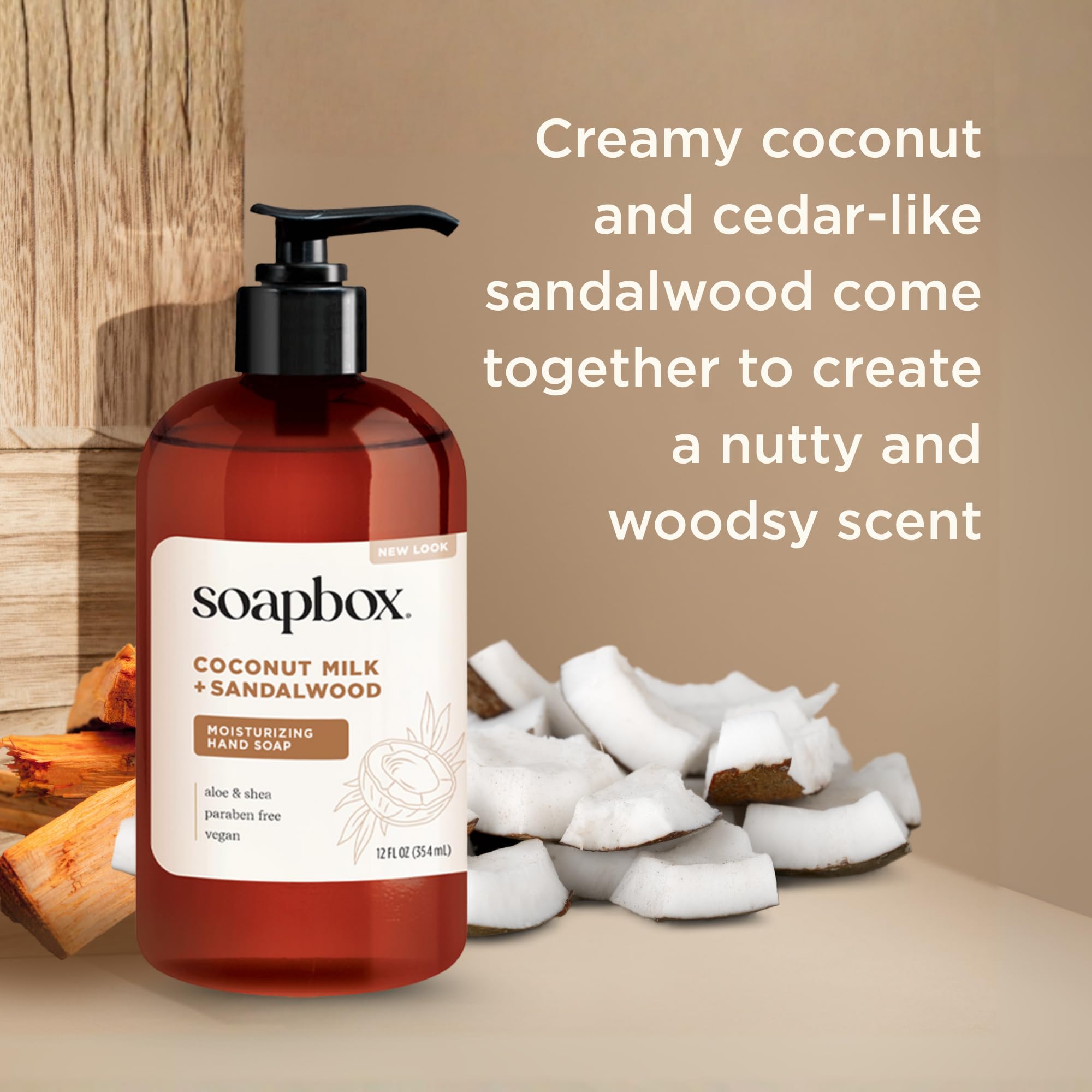 Premium imported USA Soapbox liquid hand soap bottle close up on packaging details.