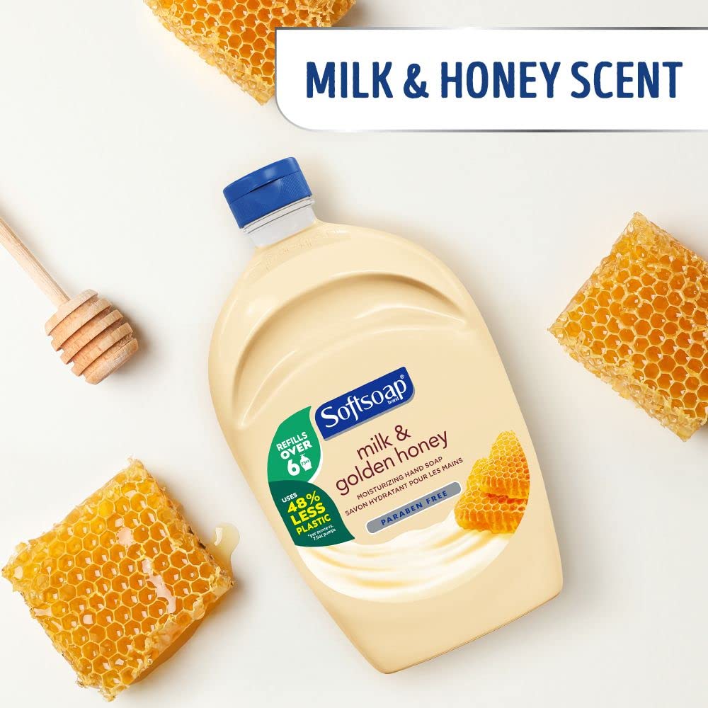 Softsoap milk and honey 7.5 fluid ounce bottle side profile