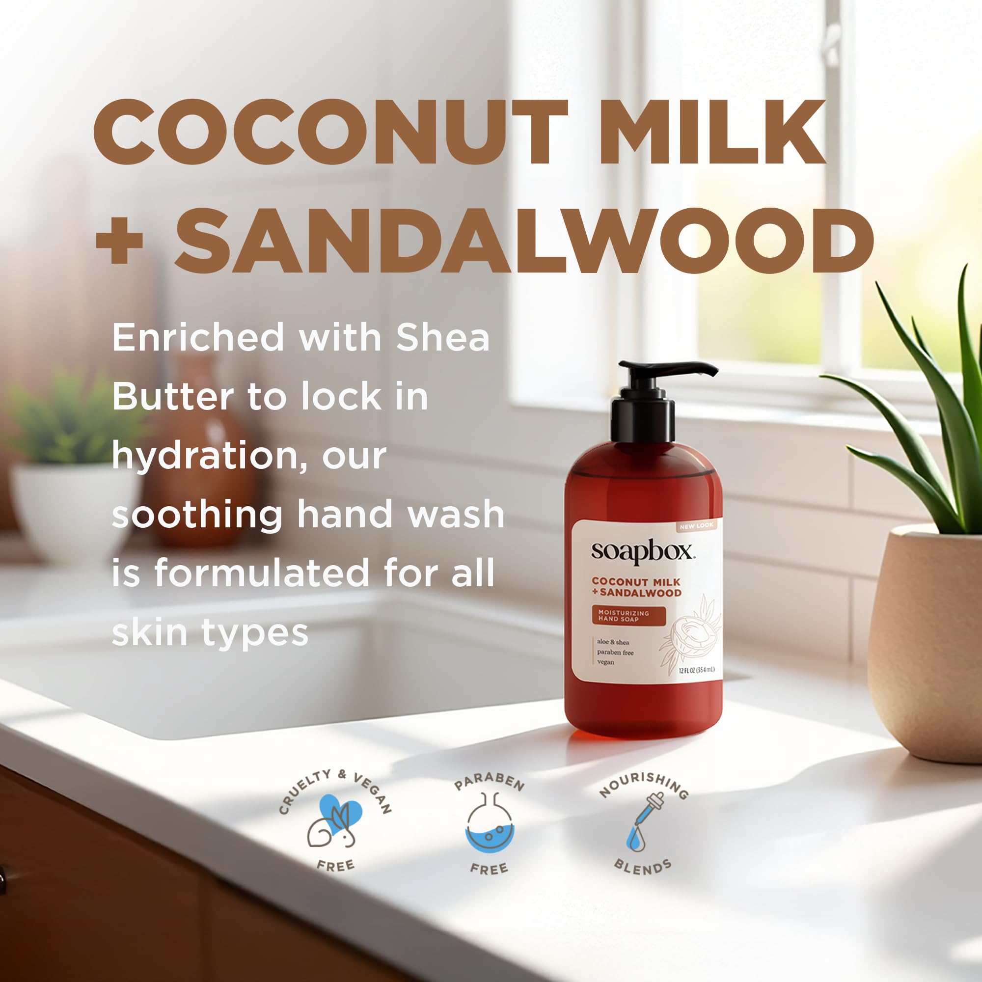 Vegan and cruelty free certified Soapbox hand wash bottles showing liquid consistency.
