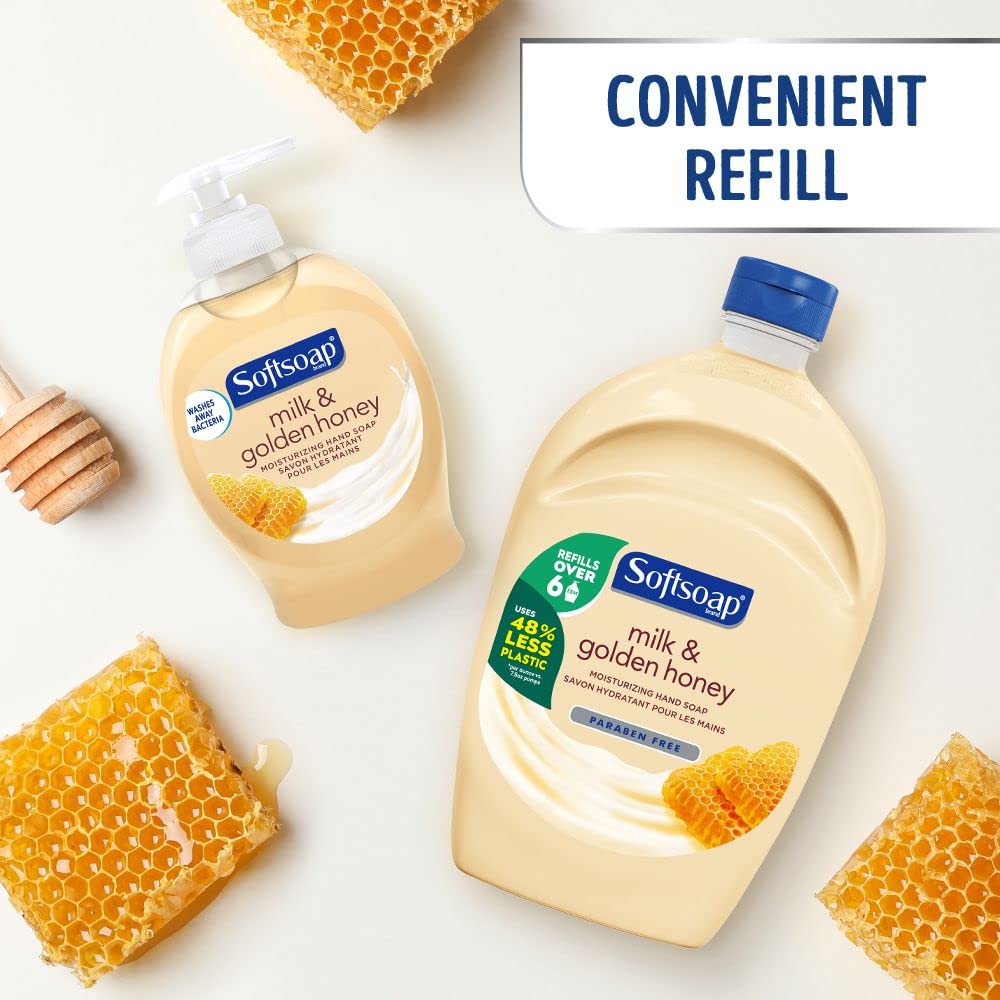 Full collection of six Softsoap milk and honey bottles for bulk household storage