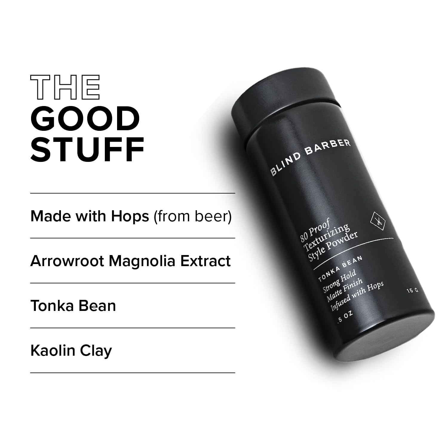 Back of Blind Barber 80 Proof powder showing ingredient list