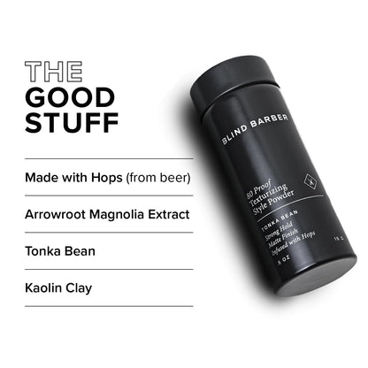 Back of Blind Barber 80 Proof powder showing ingredient list