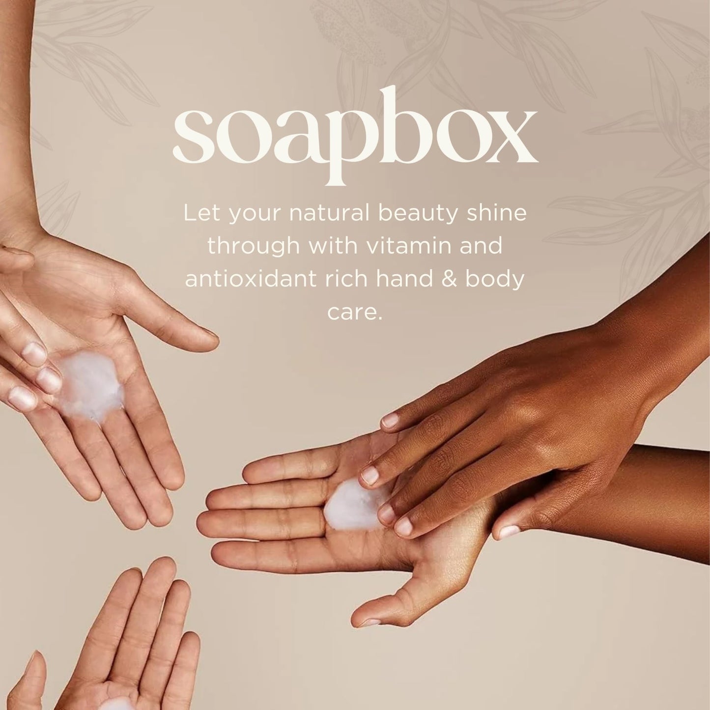 Back label view of Soapbox liquid hand soap 3 pack outlining complete ingredients and USA origin.