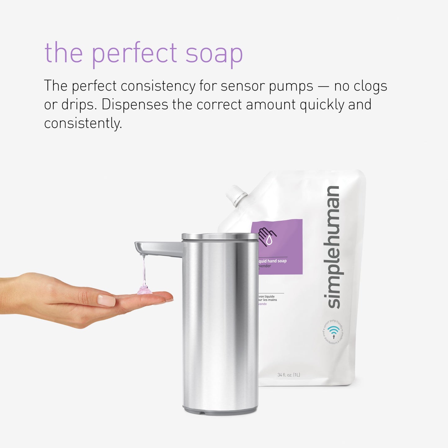 Simplehuman sustainable resealable hand soap pouch back view details