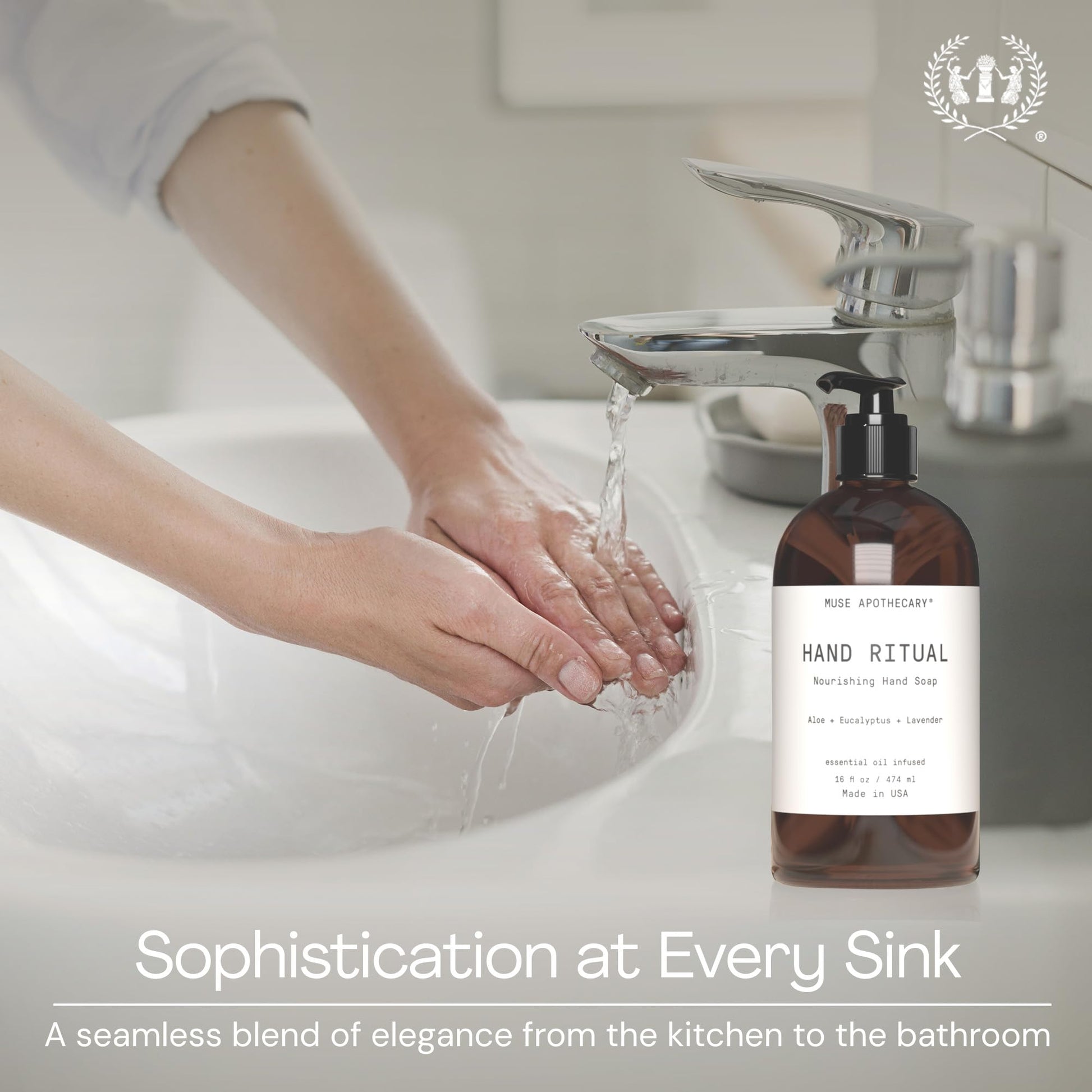 Lathering the botanical essential oil hand wash under running tap water