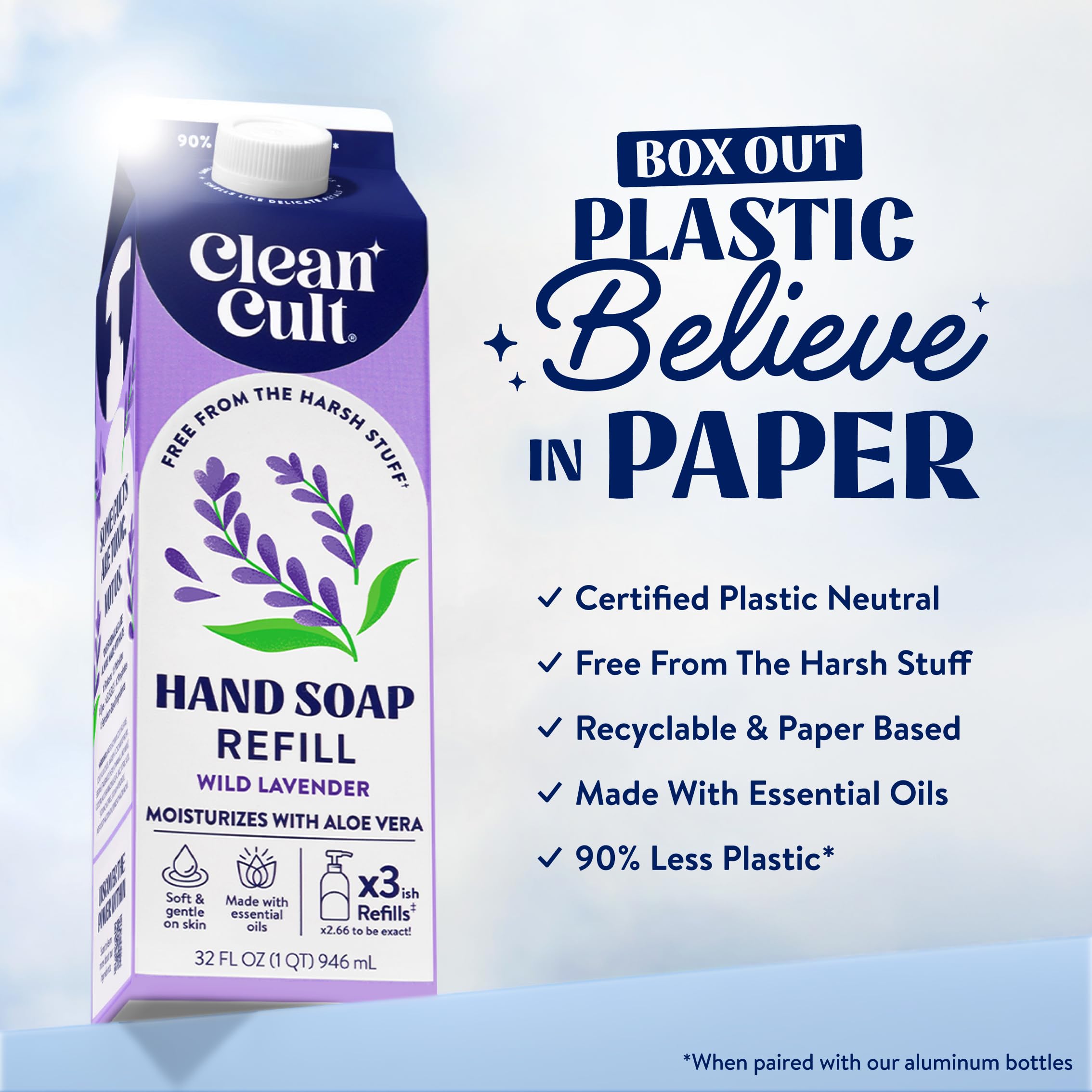 Cleancult lavender hand wash refill thirty two ounce carton for sensitive skin