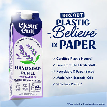 Cleancult lavender hand wash refill thirty two ounce carton for sensitive skin