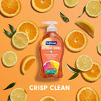 Softsoap crisp clean hand soap bottle placed near a bathroom sink
