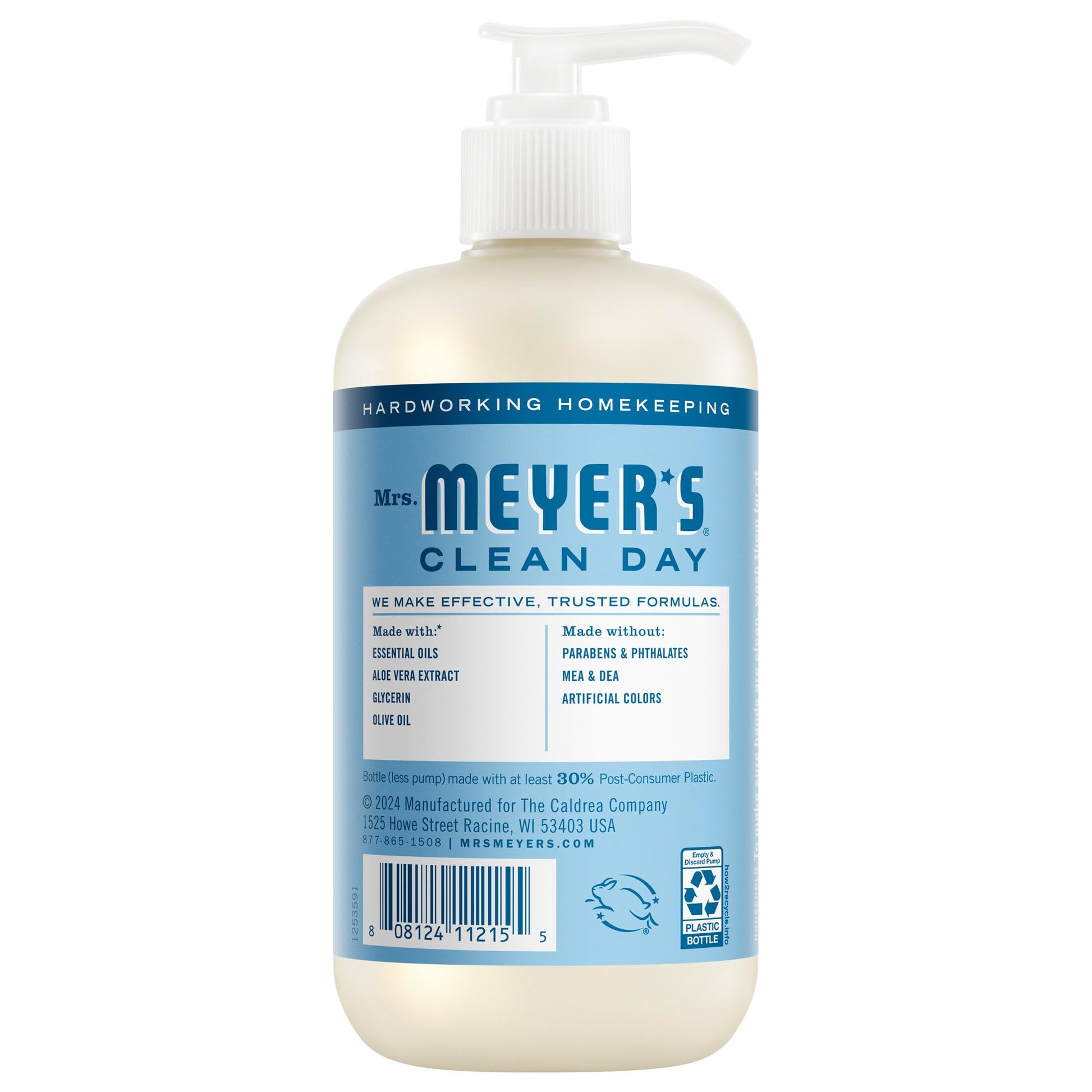 Plant-derived non-drying hand wash liquid packaging showcasing aloe vera and olive oil features