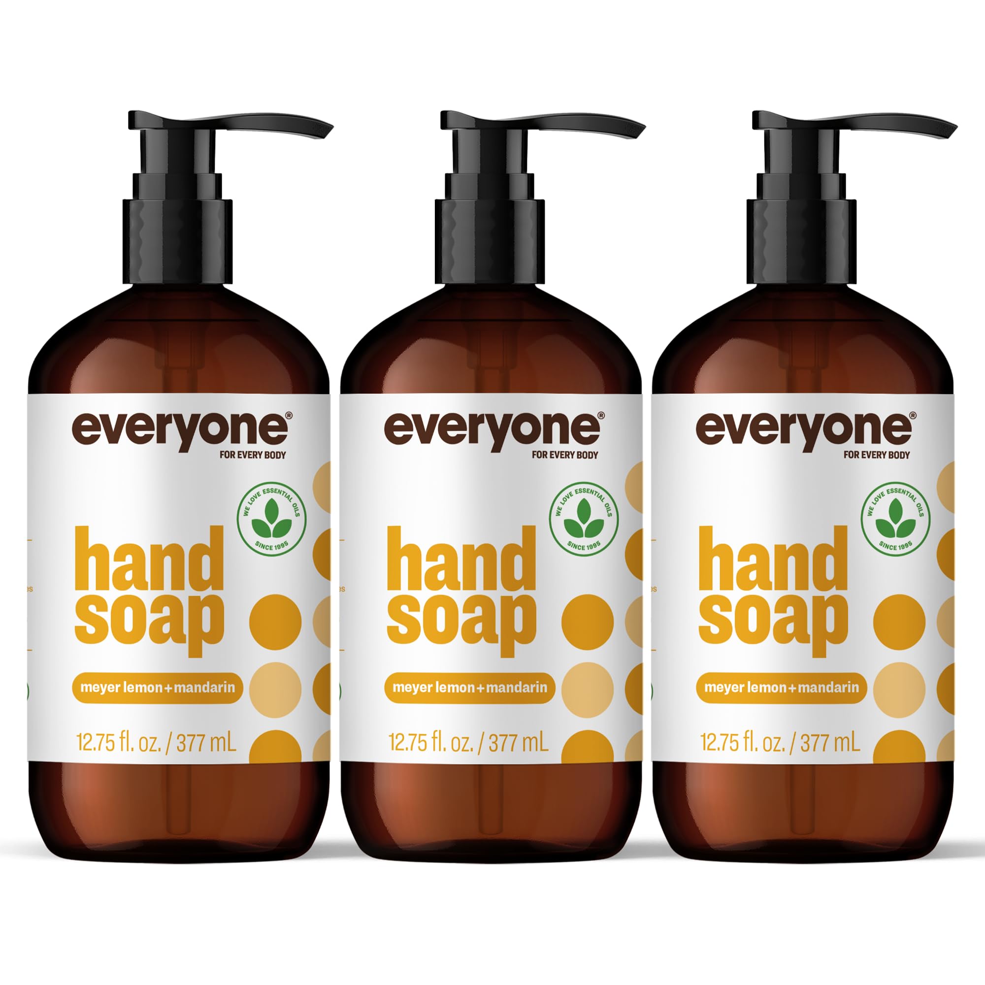 Plant-based liquid hand wash 3-pack close up displaying brand labeling and citrus essential oil details