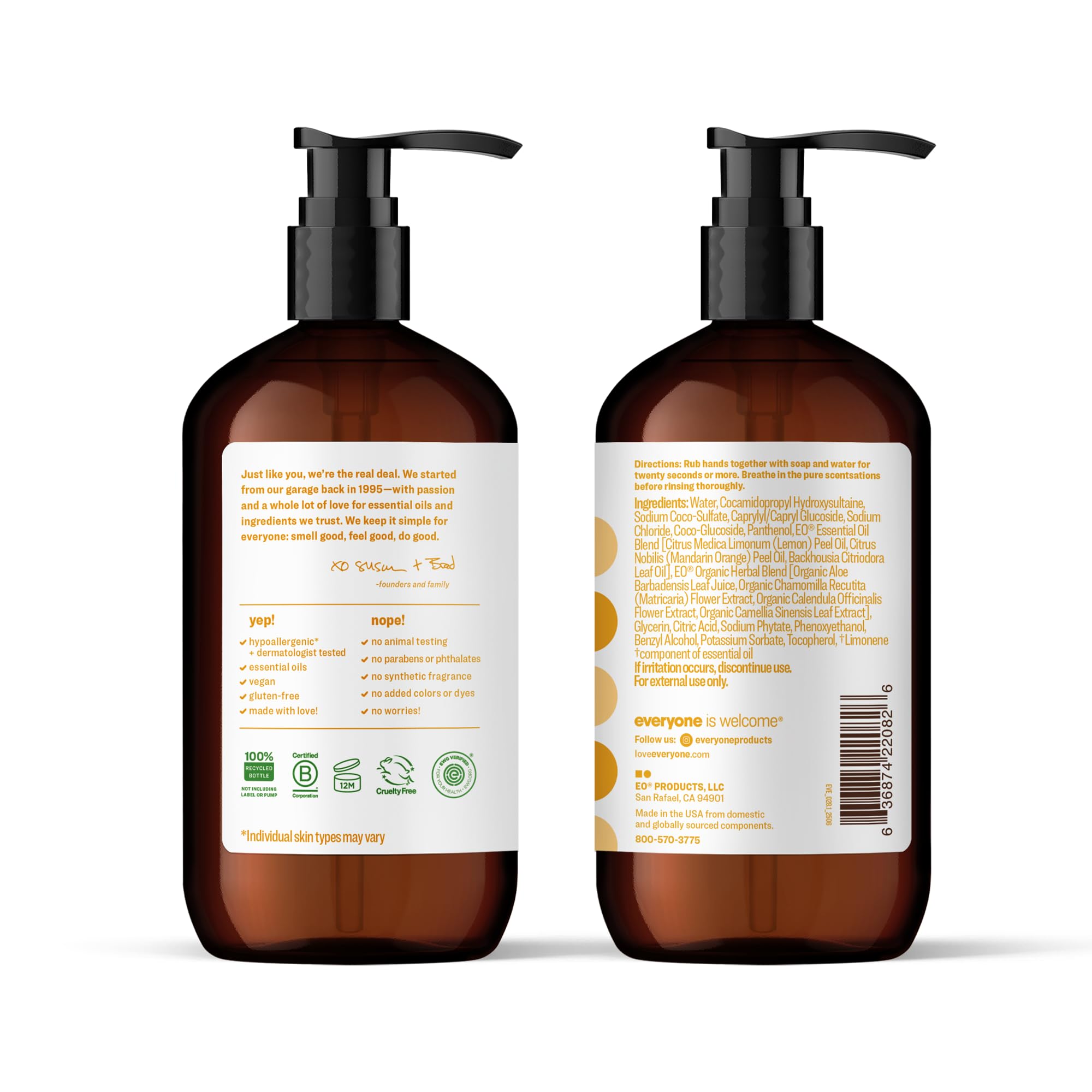 Back of the bottle showing coconut-derived ingredients and organic botanical extract certificates