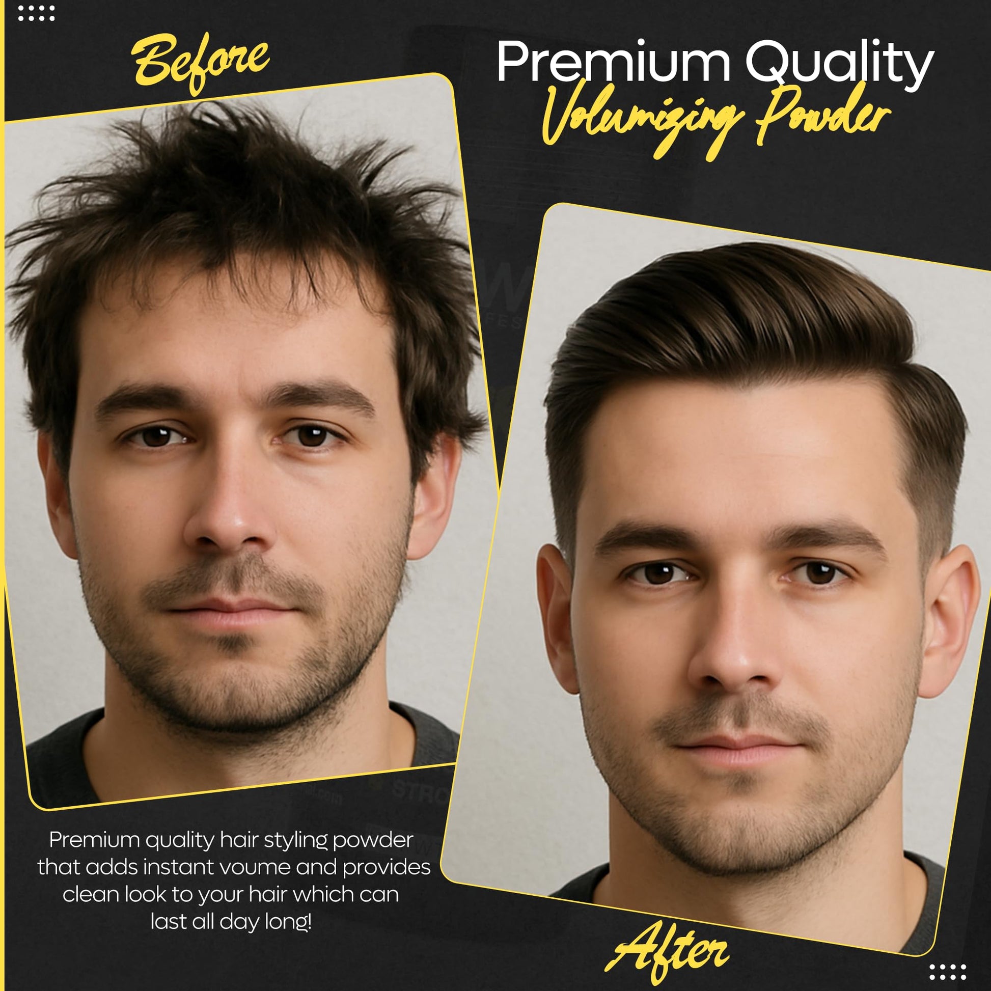 Man styling hair with Kiwinz Professional volumizing powder