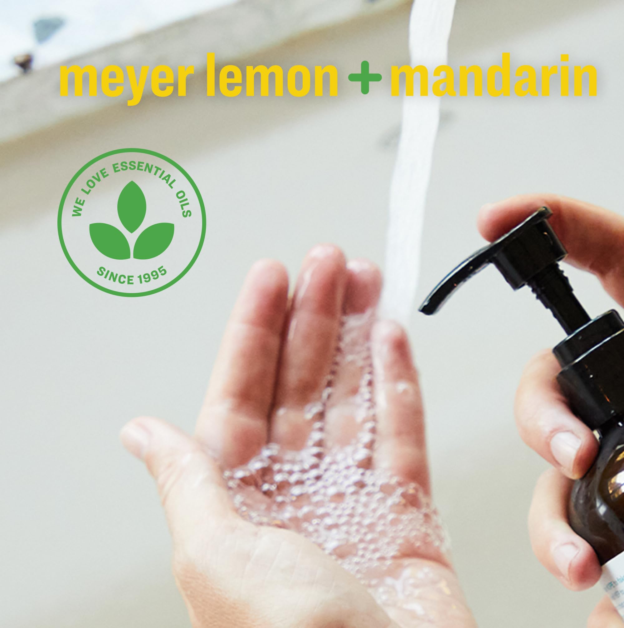 Pouring texture of the clear citrus essential oil infused liquid hand cleanser