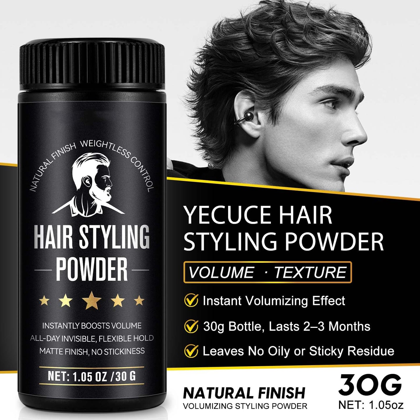 Texture of Vofank hair styling powder on fingertips