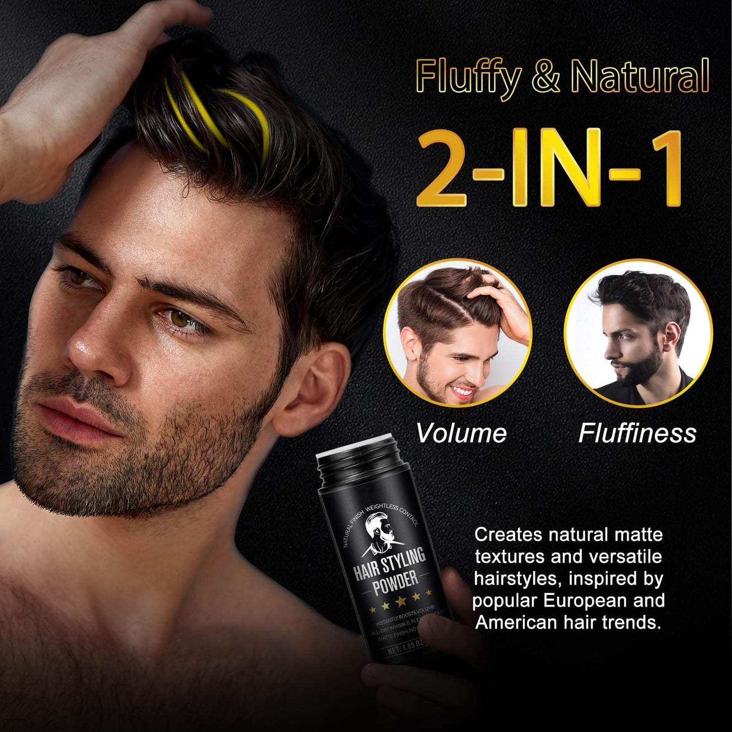 Vofank hair powder application on male model hair