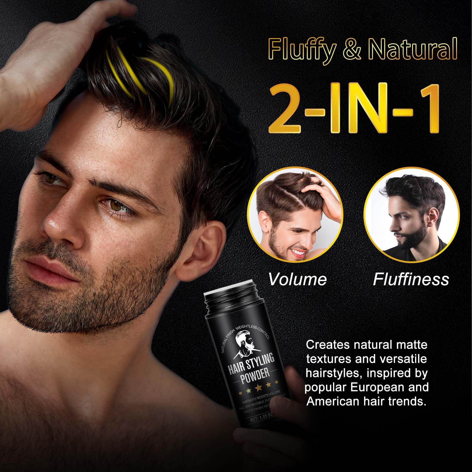 Vofank hair powder application on male model hair