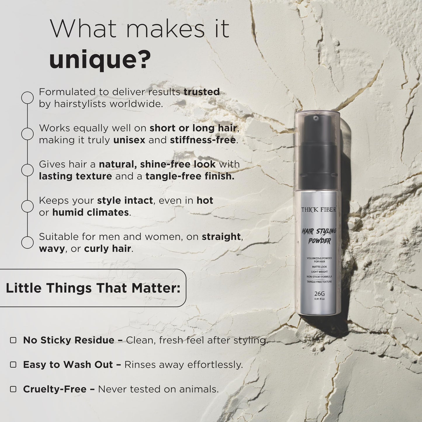 Person using Thick Fiber styling powder for root lift