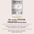Mrs. Meyer's lavender hand wash bottle next to ingredients
