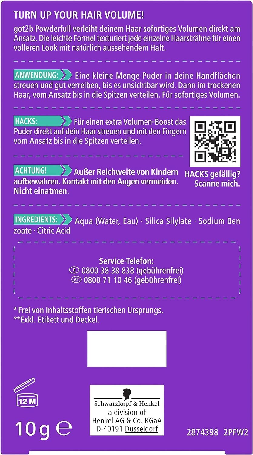 Schwarzkopf got2b styling powder showing texture application