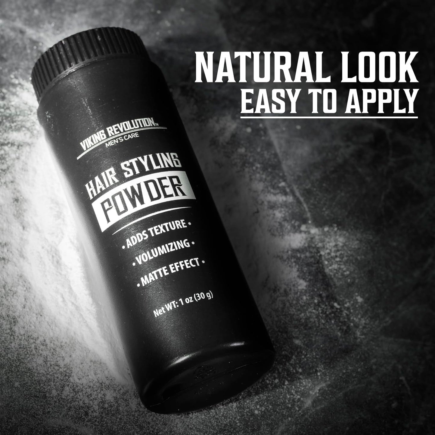 Close up of Viking Revolution hair volumizing powder bottle