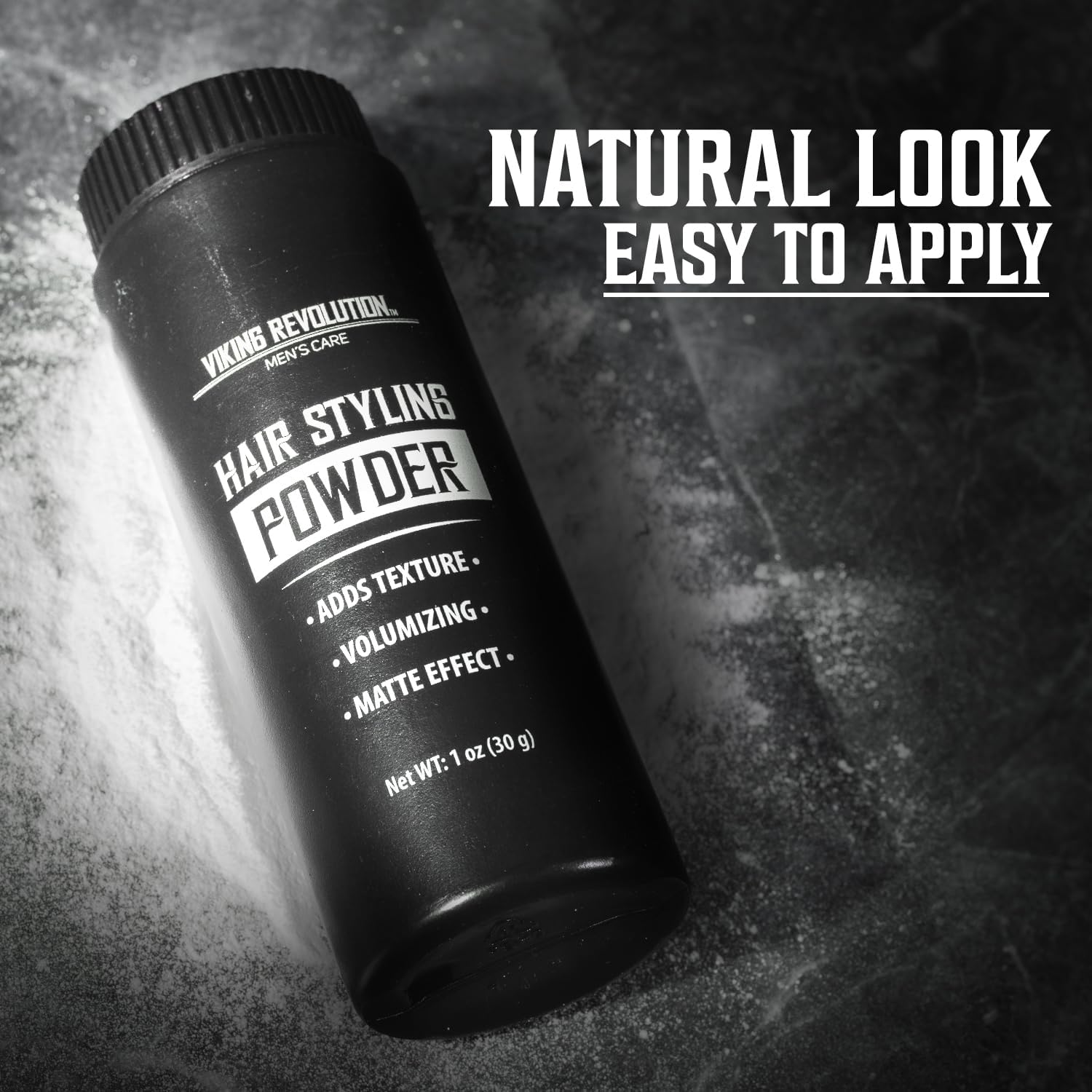 Close up of Viking Revolution hair volumizing powder bottle