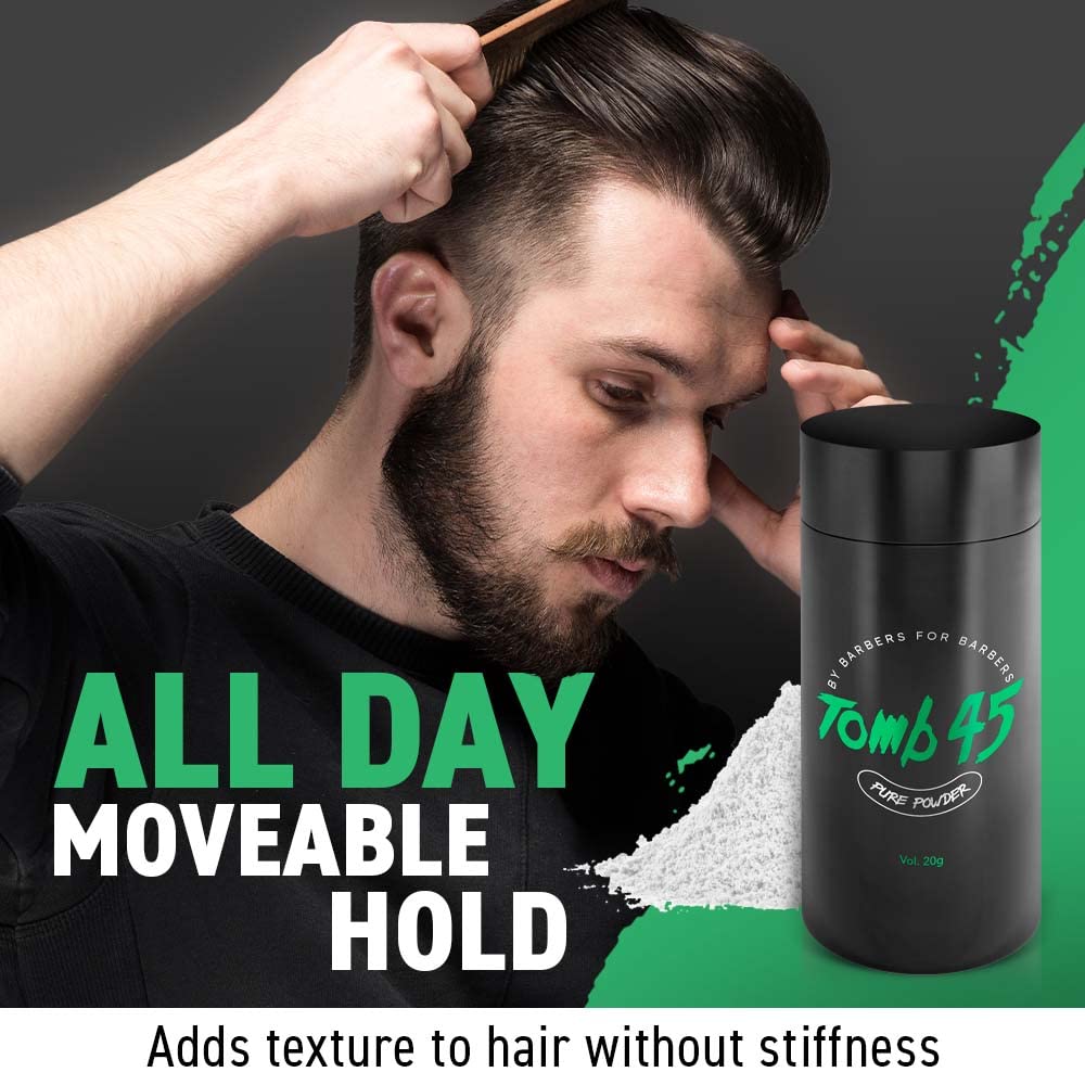 Close up of Tomb45 hair styling powder container