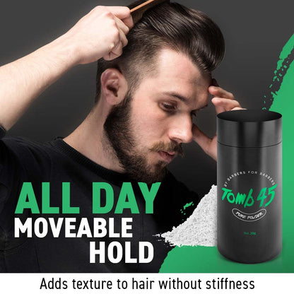 Close up of Tomb45 hair styling powder container