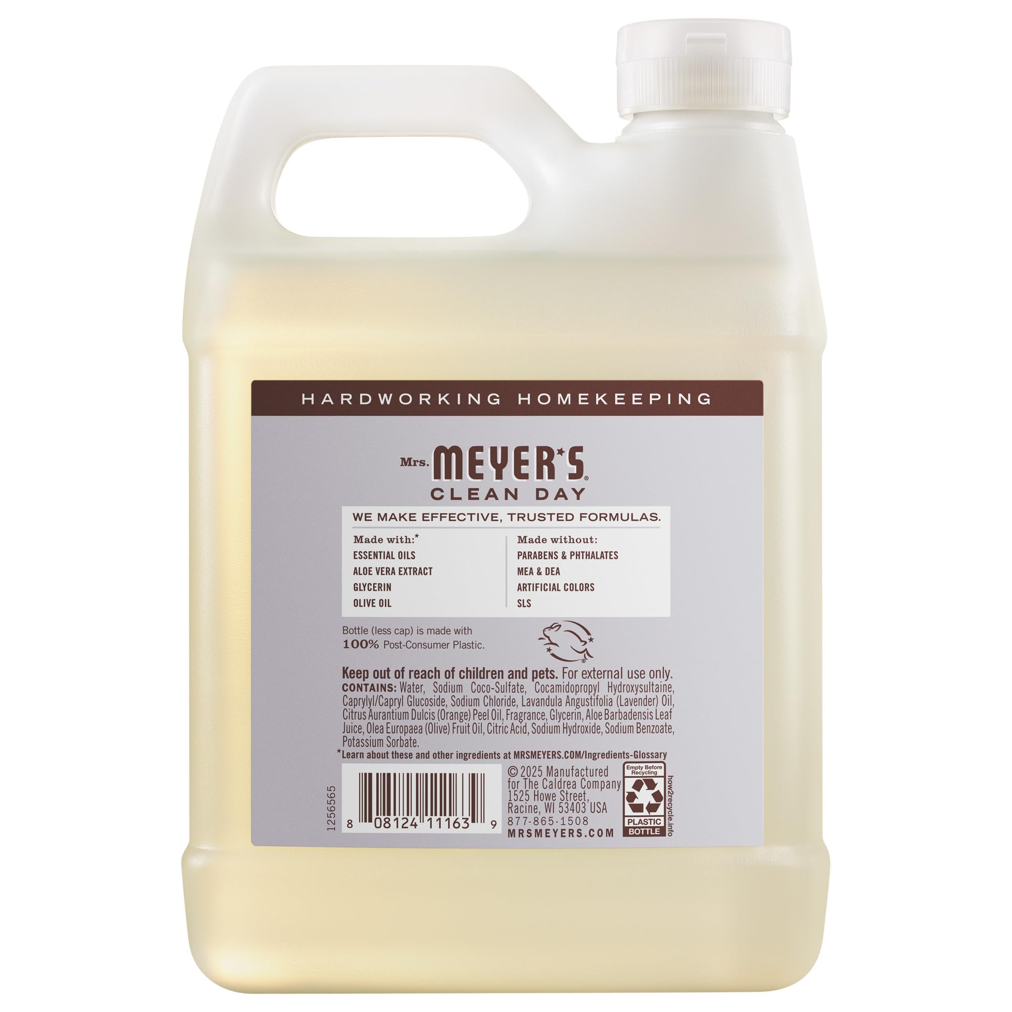 Authentic Mrs. Meyer's thirty-three fluid ounce lavender soap refill jug