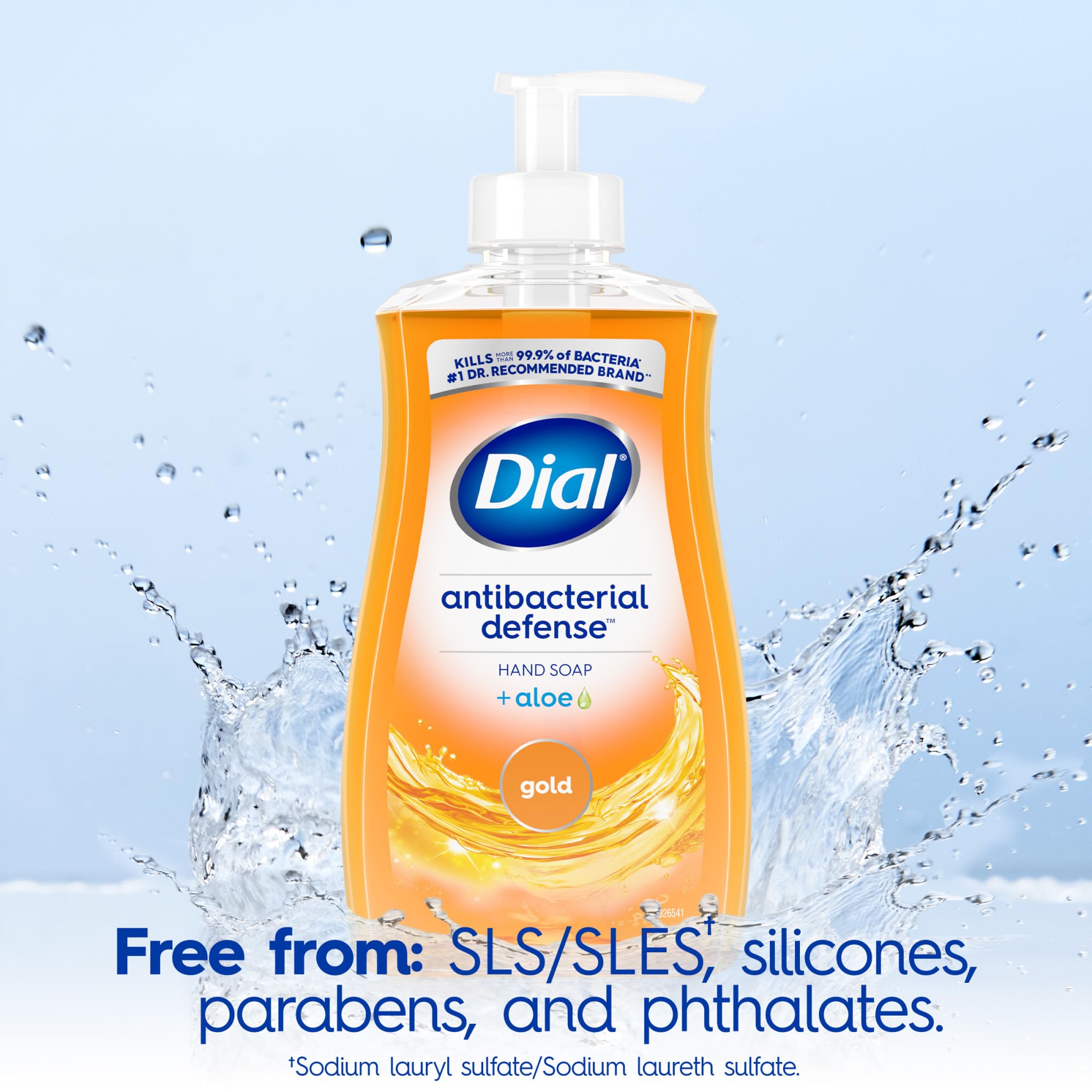 Dermatologist tested Dial Gold hand wash bottle displaying ingredients