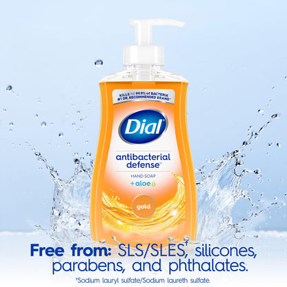 Dermatologist tested Dial Gold hand wash bottle displaying ingredients