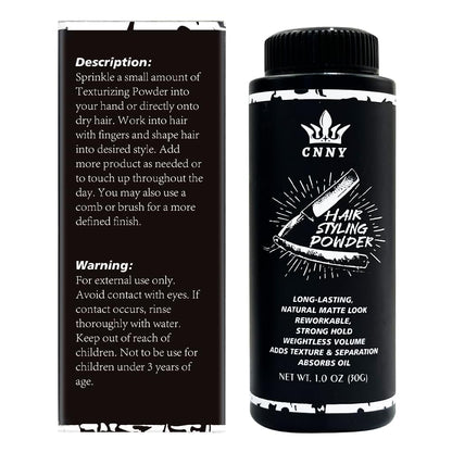 Travel size grooming essentials featuring CNNY styling powder