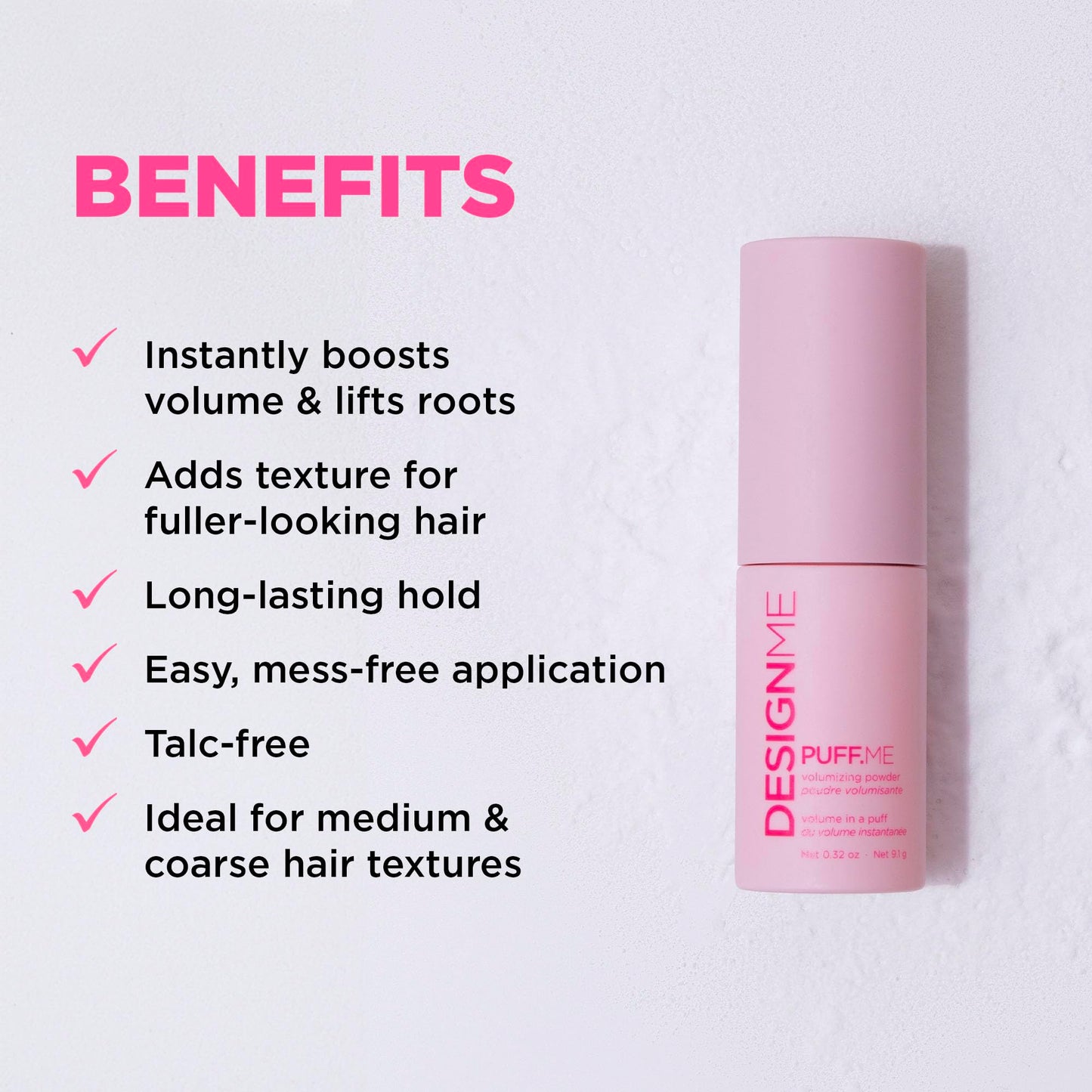 Side view of Design.Me Puff.Me hair volumizer bottle