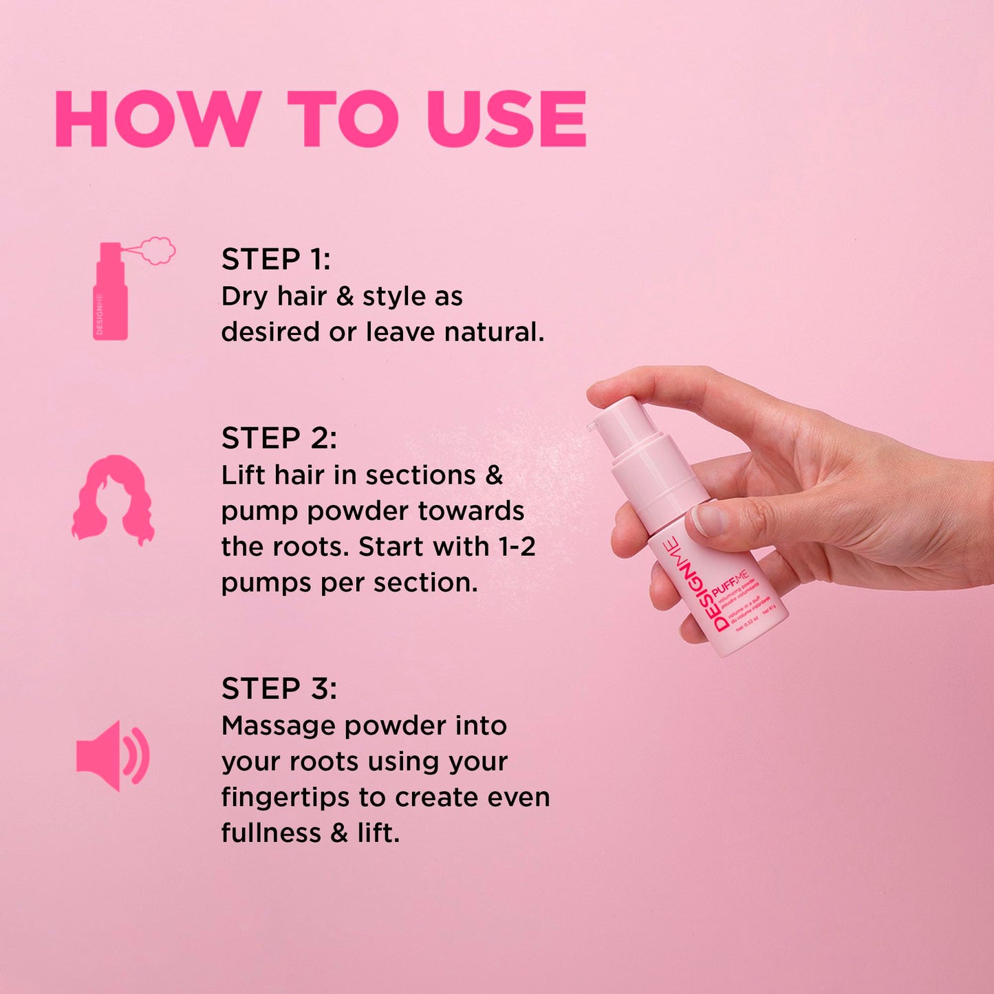 Model showing hair root lift with Puff.Me powder