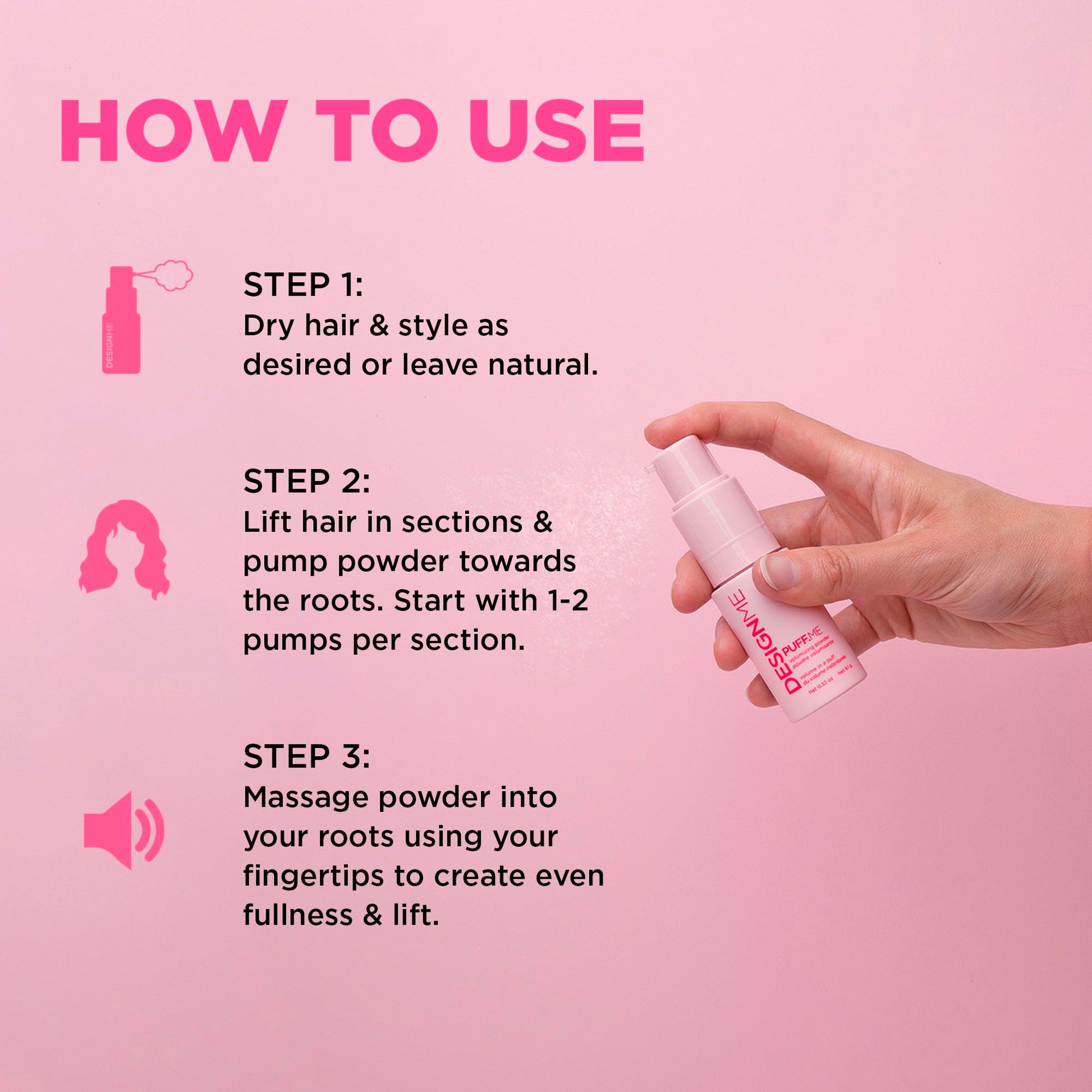 Model showing hair root lift with Puff.Me powder