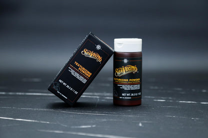 Close up of Suavecito matte finish hair powder texture