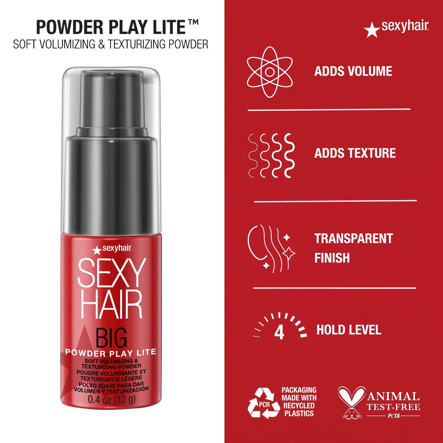 Close up of SexyHair Big Powder Play Lite bottle packaging