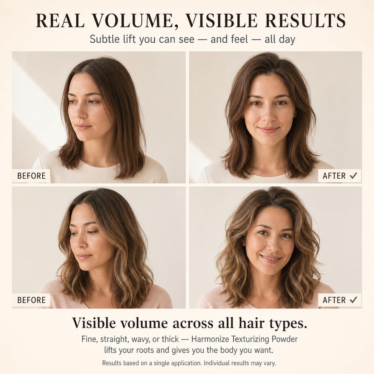 Application of Harmonize Beauty volumizing powder to hair roots