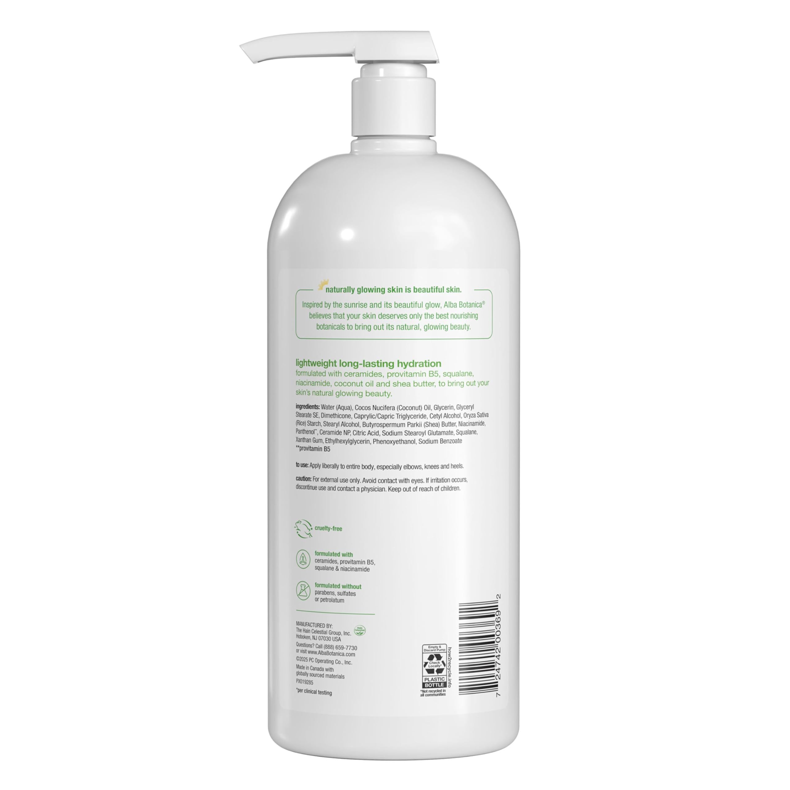 Alba Botanica 32 fluid ounce unscented body lotion bottle