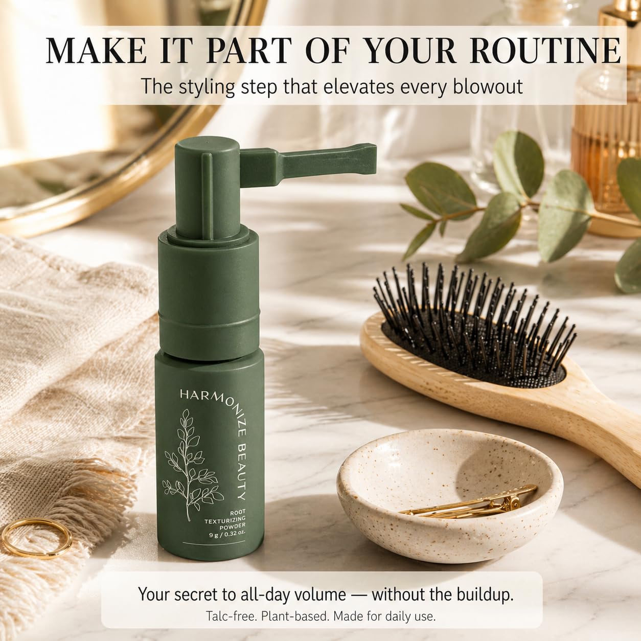 Talc-free Harmonize Beauty styling powder bottle packaging