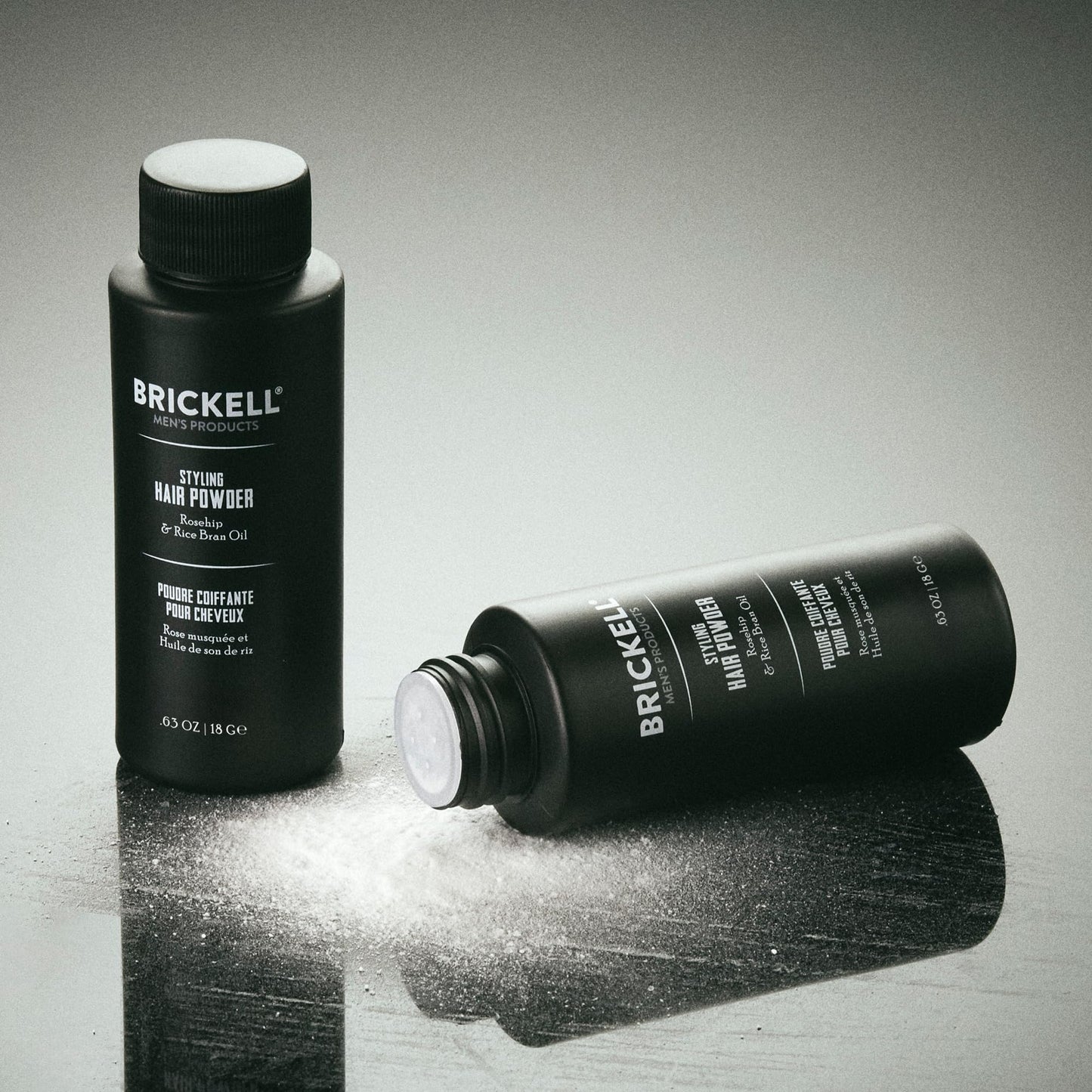 Model showing volume and matte finish using Brickell hair powder