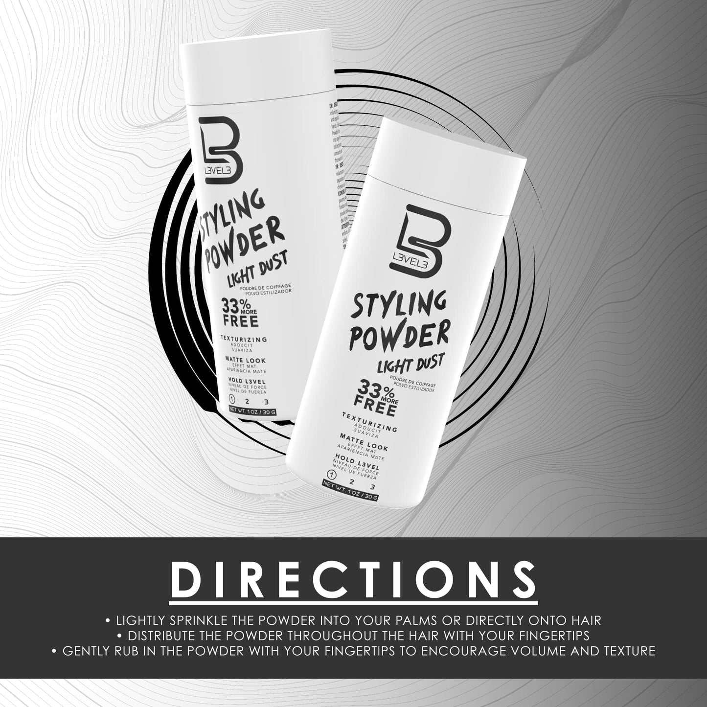 Instructions for using L3 volumizing hair powder