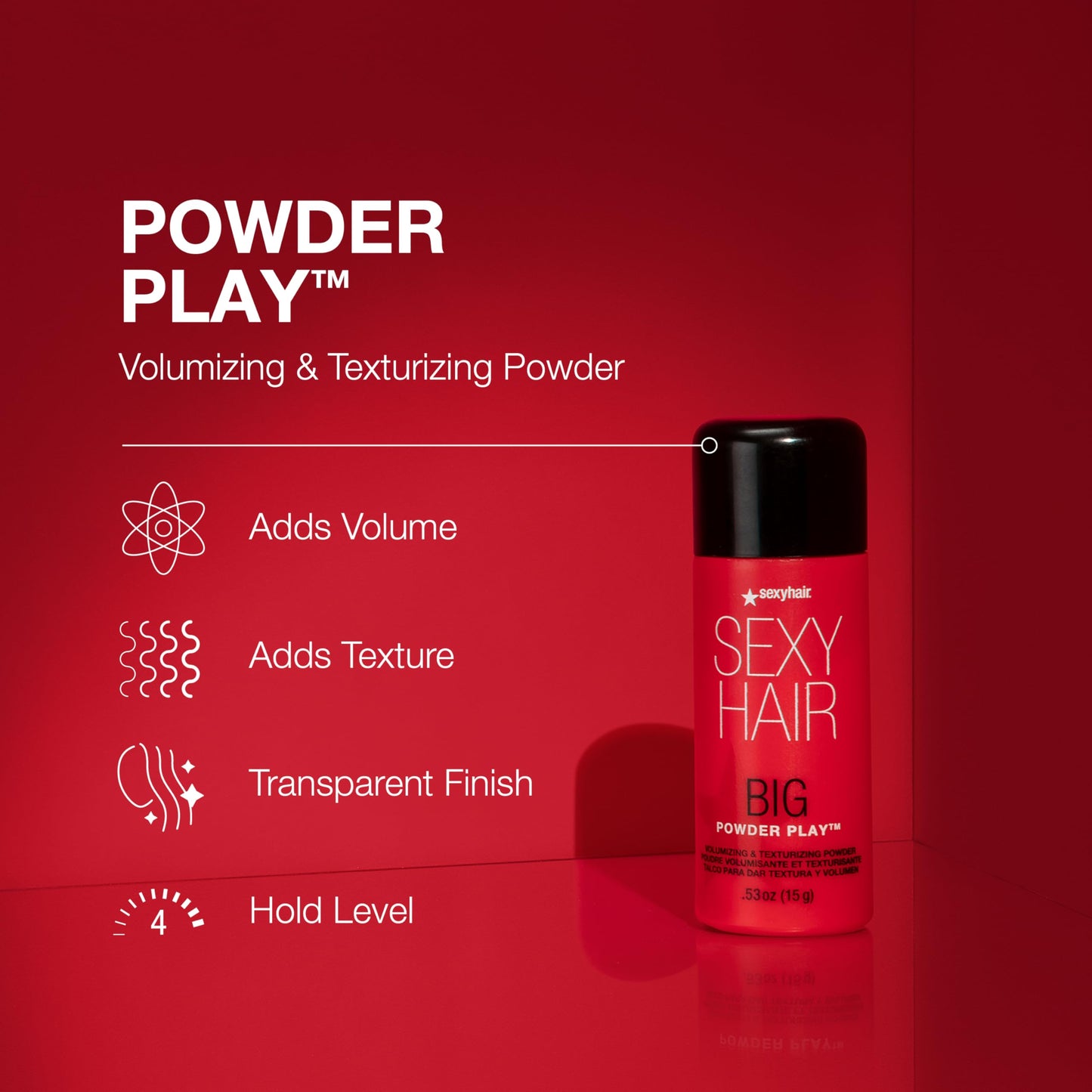 SexyHair Big Powder Play bottle next to hair styling application