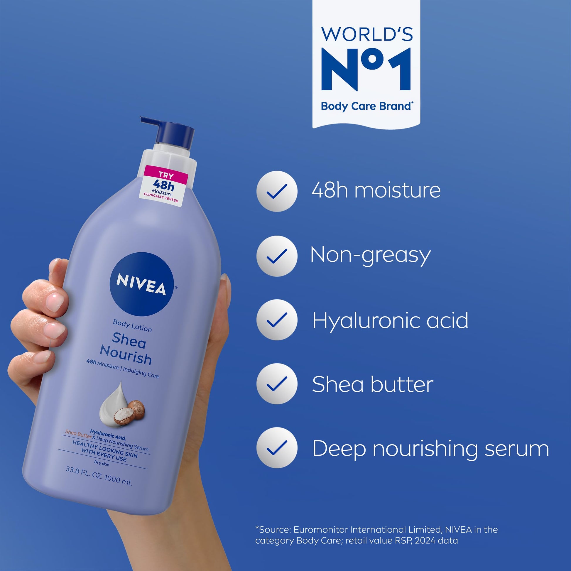 Back view of Nivea Shea Nourish Body Lotion bottle